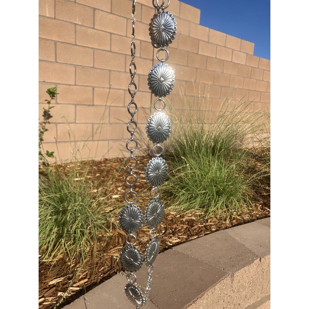 VTG Southwestern Concho Chain Belt Silver Tone 46” Western Boho